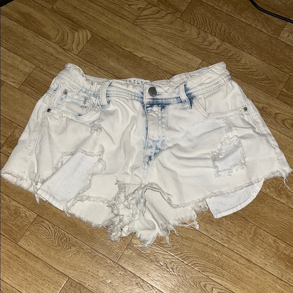 Tinsel Town White Distressed Jean Shorts